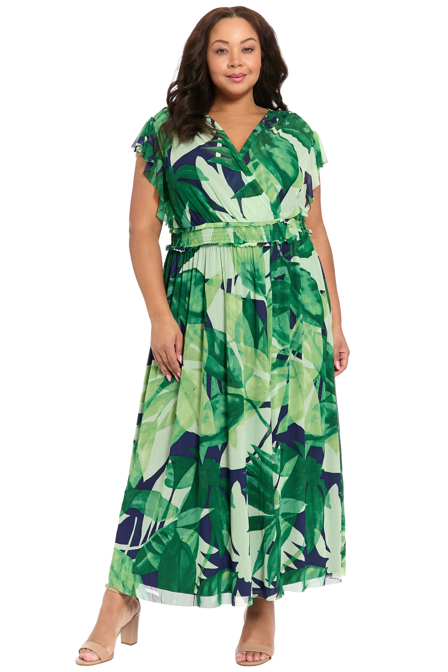 Cassiopeia V-Neck Tiered Mesh Maxi