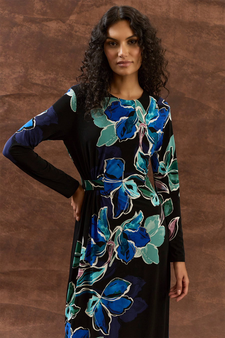 Scarlett Tea Length Dress in Illustrated Blooms