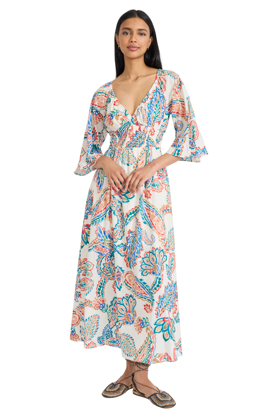 Simon V-Neck Maxi in Ink Blot Paisley