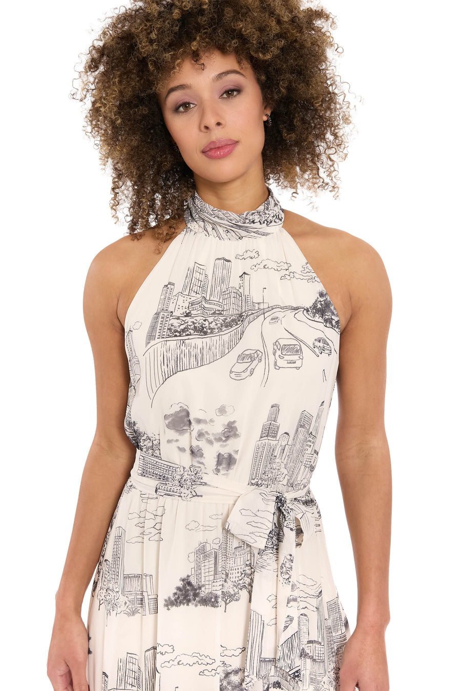 Elina Halter Ruffle Midi in Printed Toile