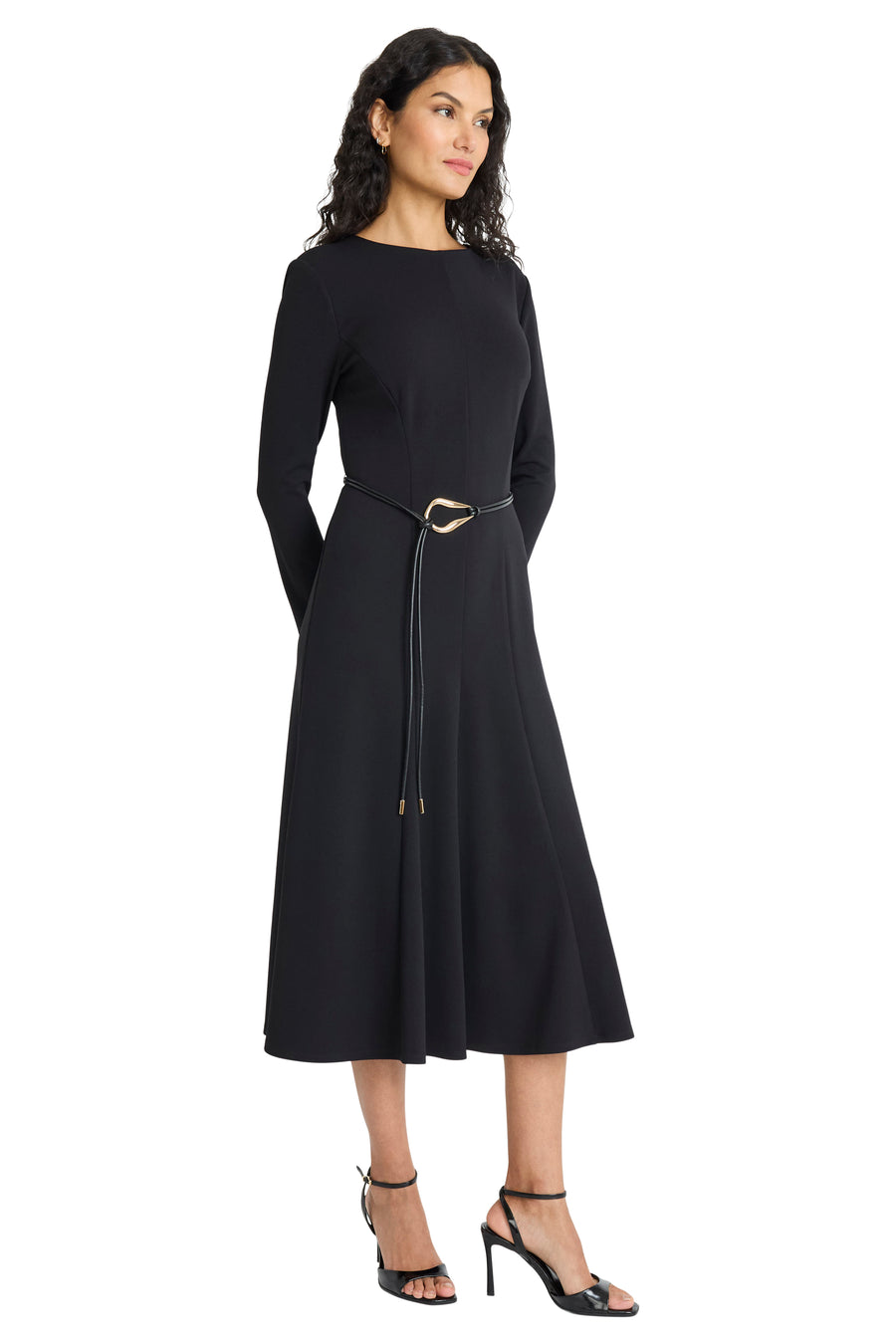 Elea Long Sleeve Midi Dress with Belt