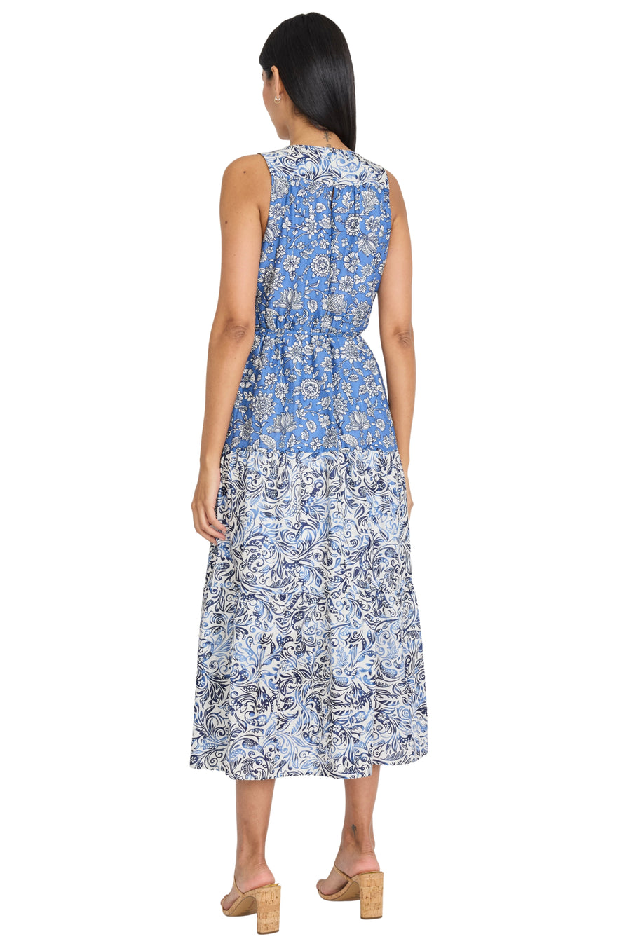 Cole High-Neck Sleeveless Tiered Midi