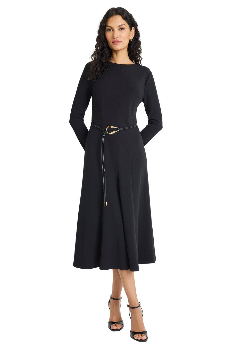 Elea Long Sleeve Midi Dress with Belt