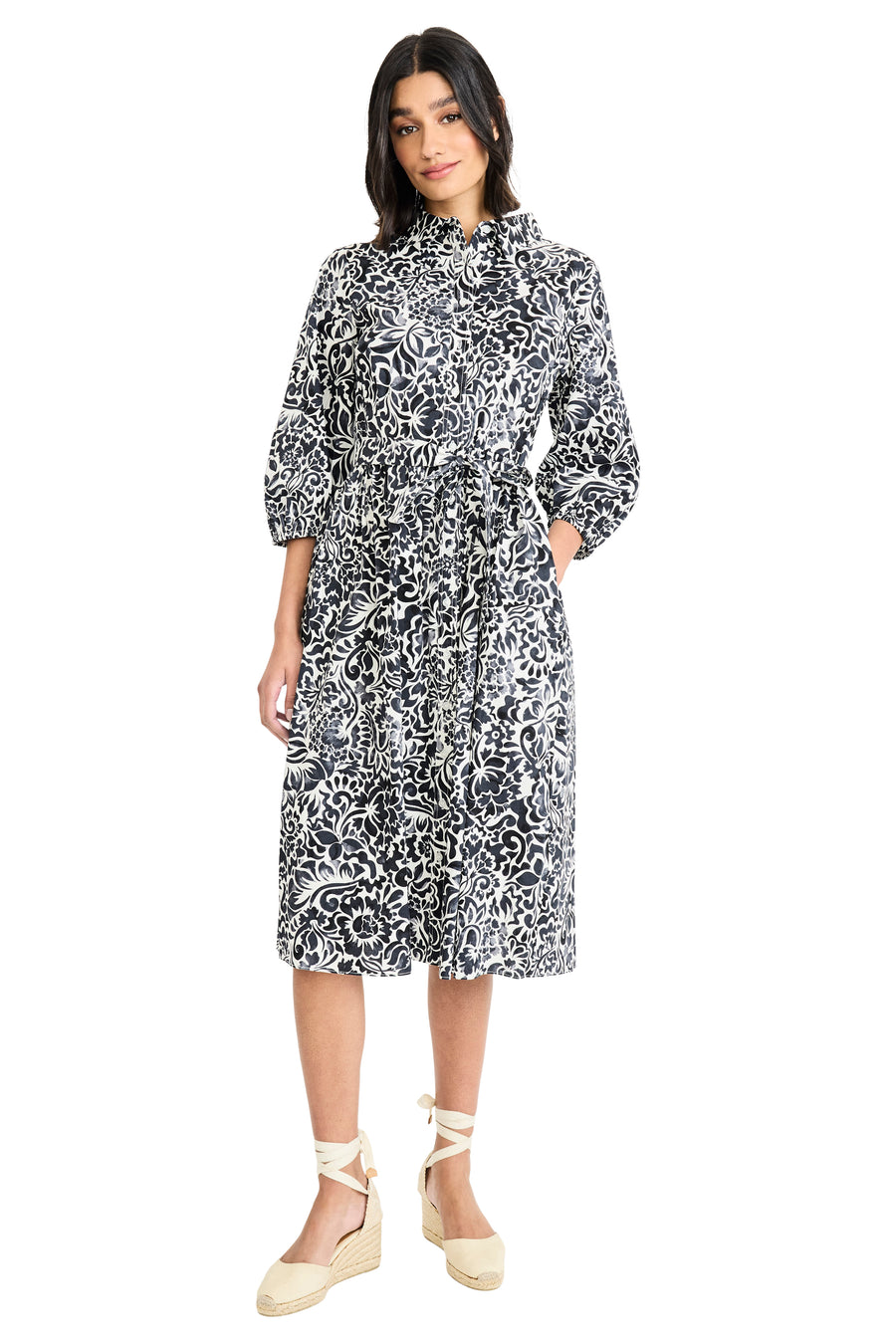 Gail Balloon Sleeve Shirtdress in Mosaic Wildflowers