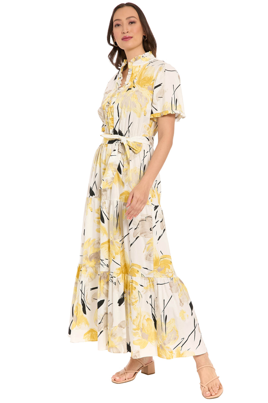Amilia Flutter Sleeve Belted Tiered Maxi Dress