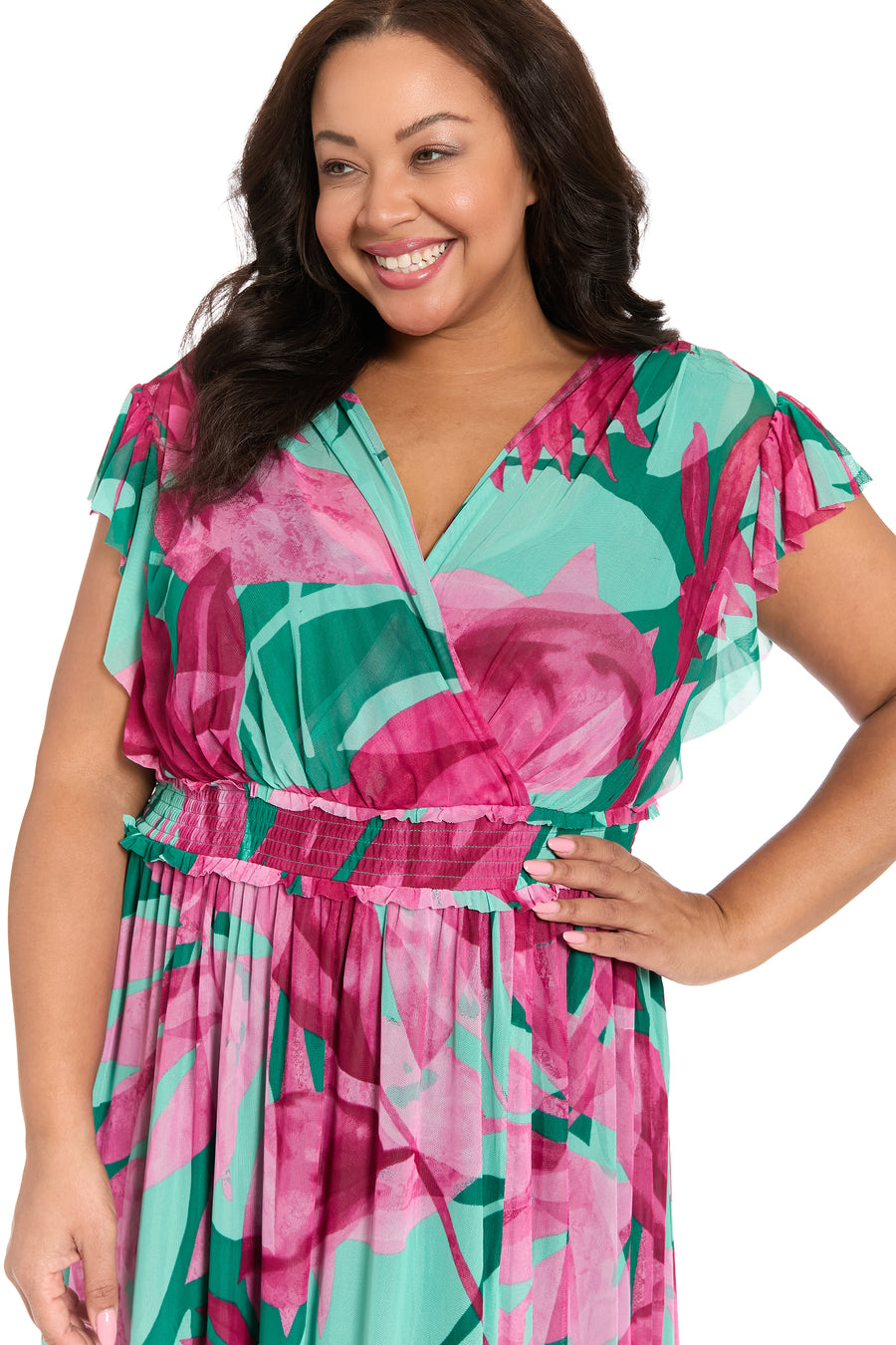 Cassiopeia V-Neck Tiered Mesh Maxi