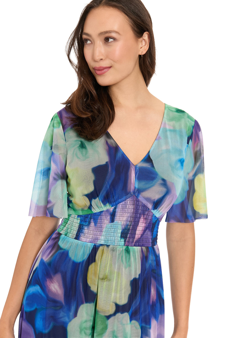 Leila Smocked Waist Mesh Maxi in Rose Toss