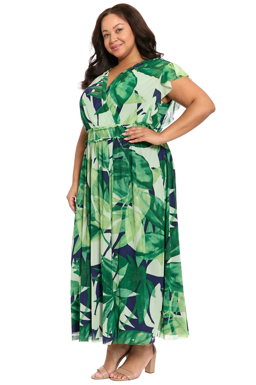 Cassiopeia V-Neck Tiered Mesh Maxi