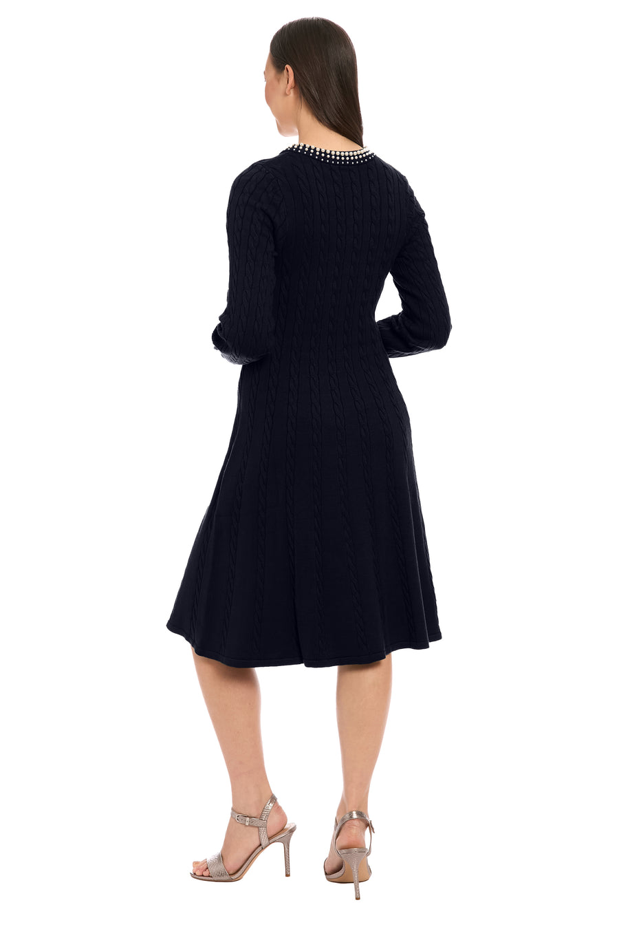 Karleen Embellished Neck Cable Knit Sweater Dress