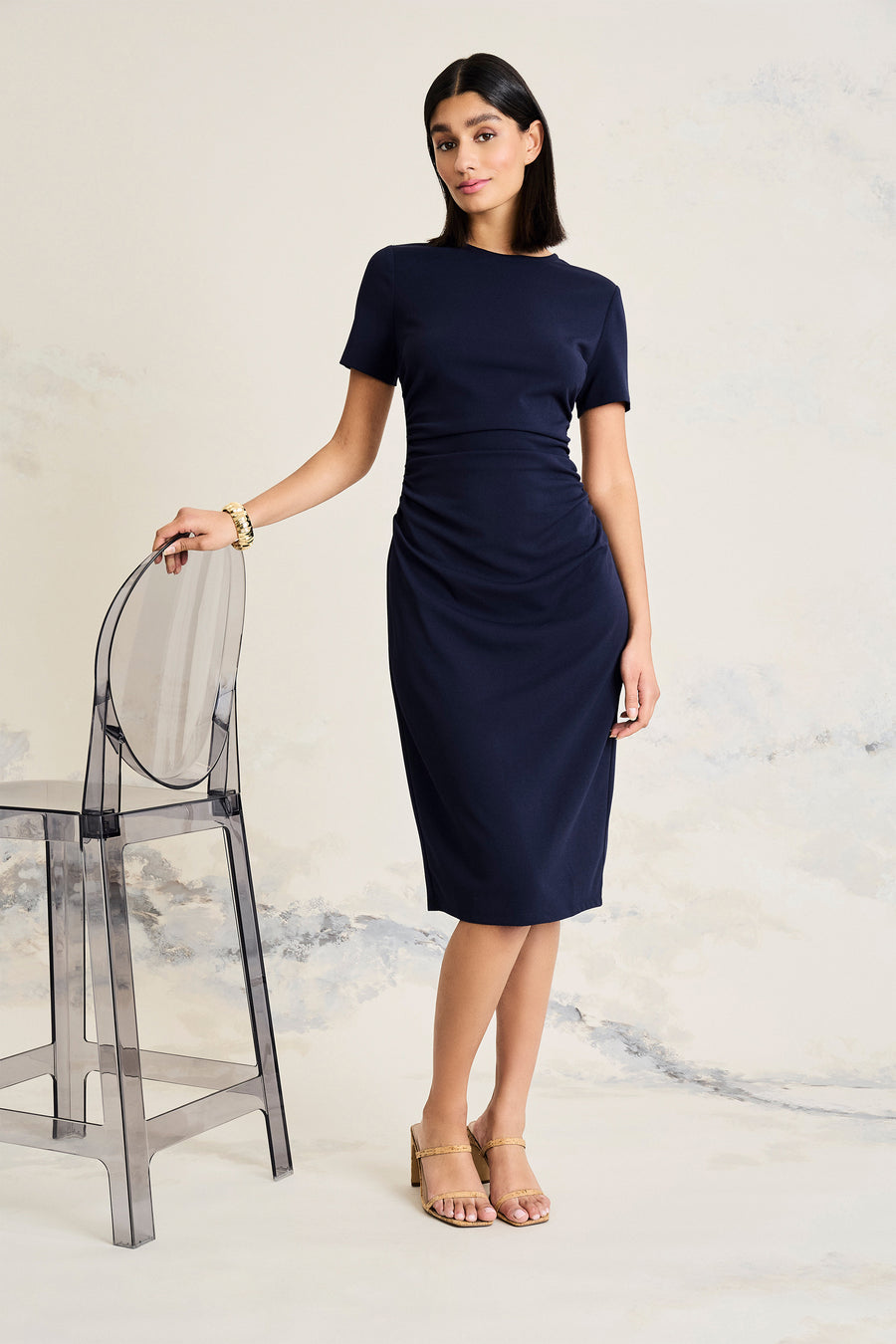 Kina Below the Knee Short Sleeve Sheath Dress
