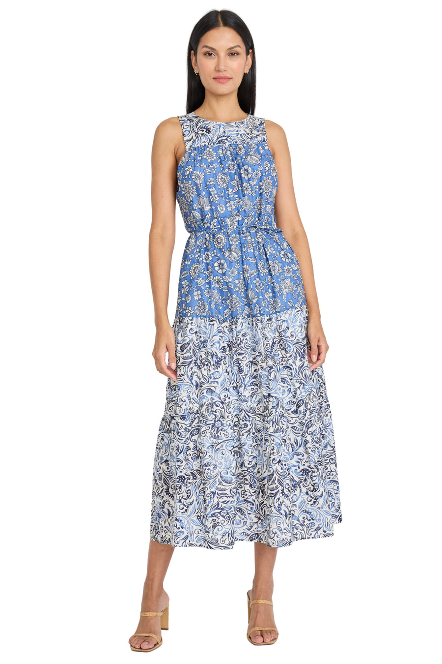 Cole High-Neck Sleeveless Tiered Midi