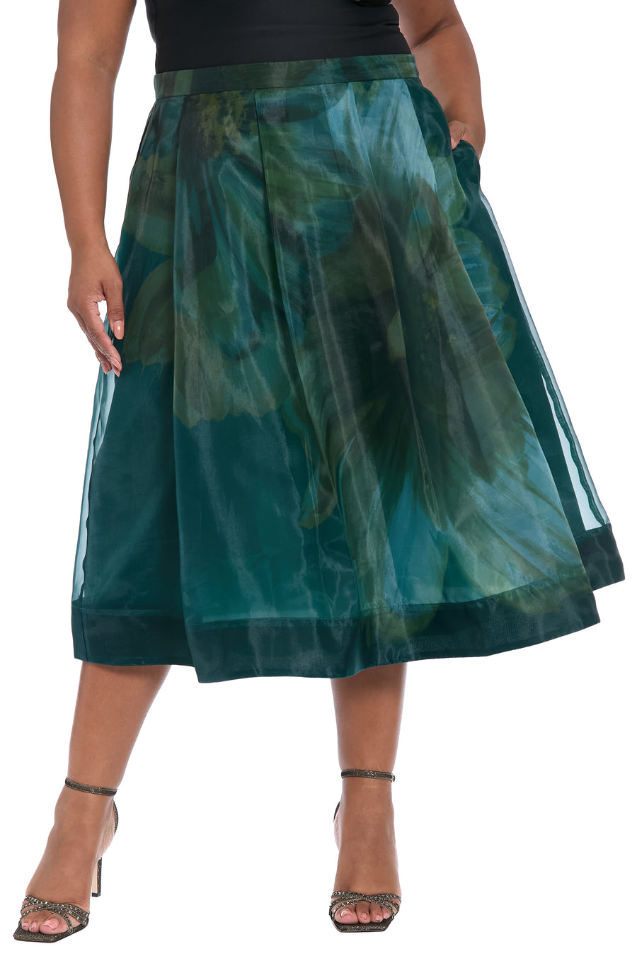 Harlem Pleated Midi Skirt in Bloom Organza