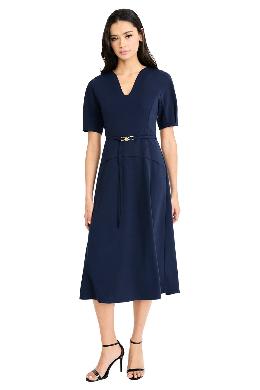 Nathalia Belted V-Neck Midi Dress