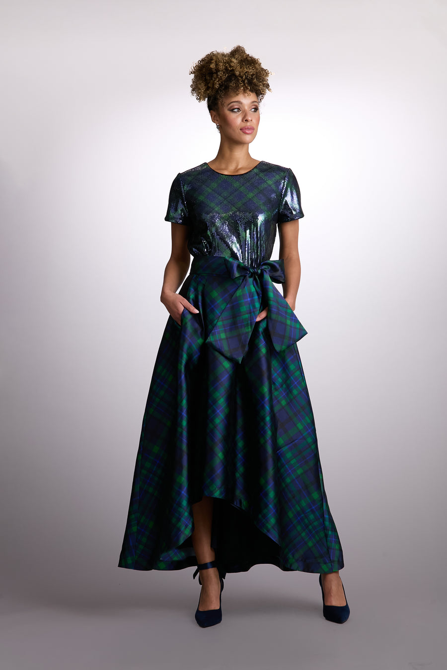 Roosevelt Voluminous Plaid Tie-Front Skirt