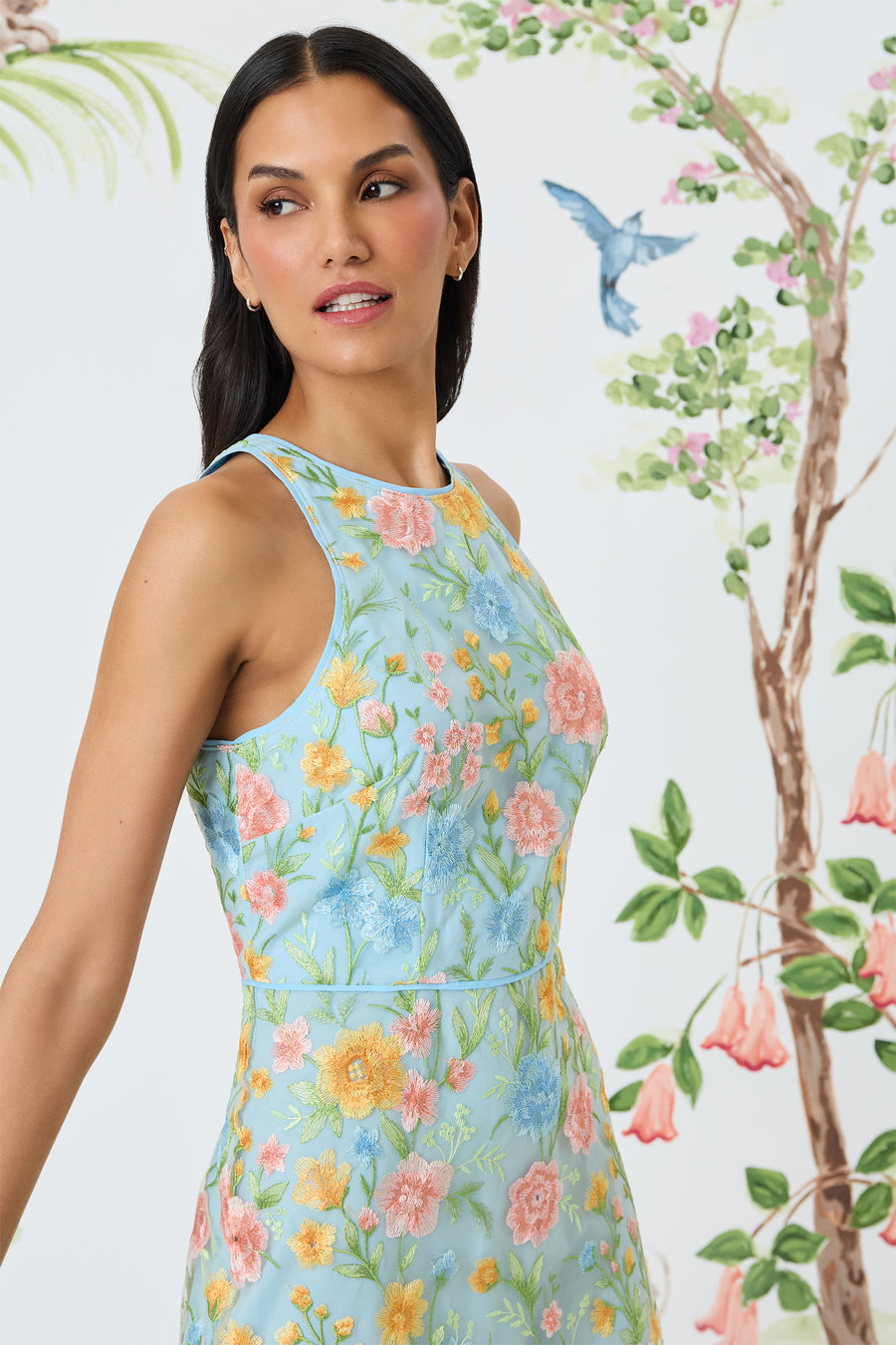 Constance Midi Sheath Dress in Bouquet Embroidery
