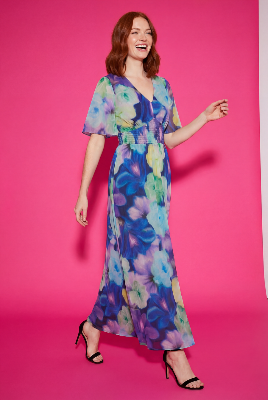 Leila Smocked Waist Mesh Maxi in Rose Toss