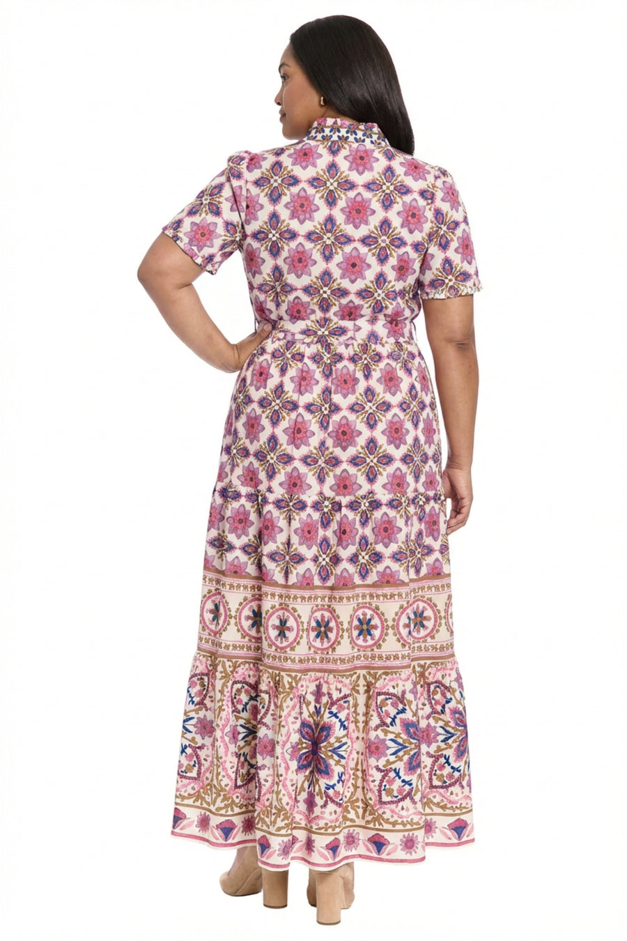Mackenzie Elbow Sleeve TIered Maxi in Tiles Medallion