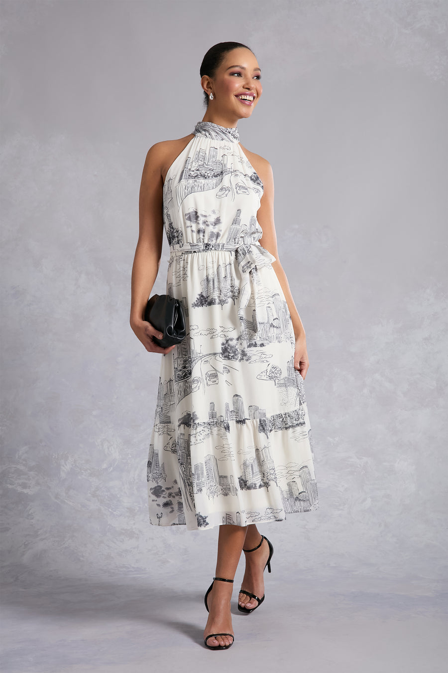 Elina Halter Ruffle Midi in Printed Toile