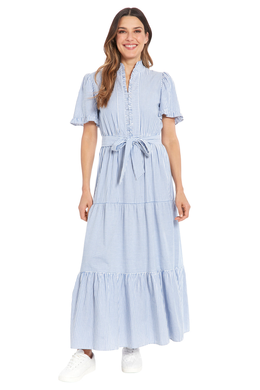 Mackenzie Cotton Ruffle Sleeve Maxi in Twill Stripe
