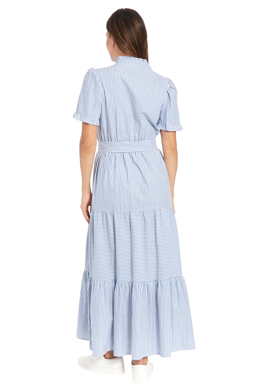 Mackenzie Cotton Ruffle Sleeve Maxi in Twill Stripe