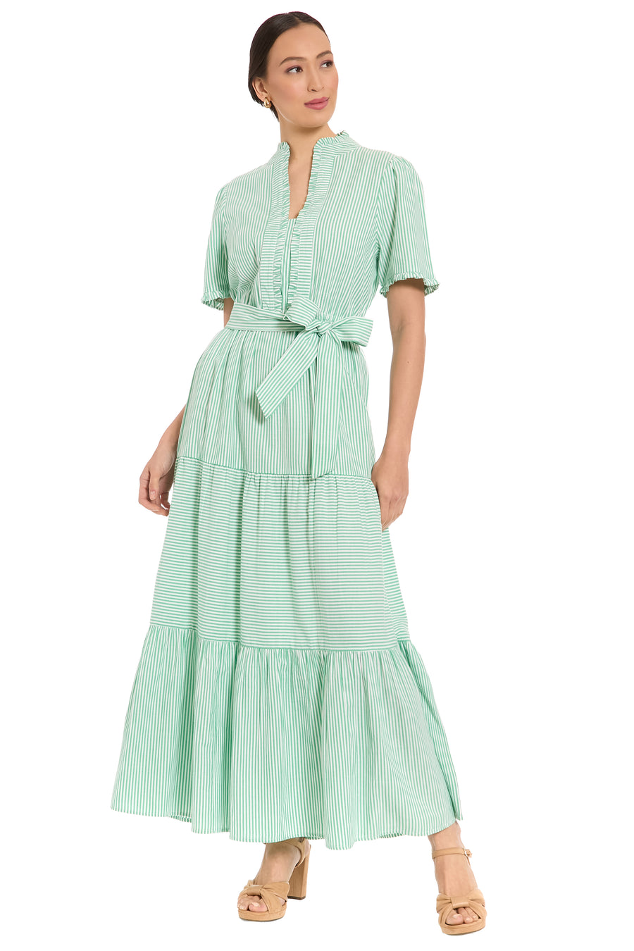 Mackenzie Cotton Ruffle Sleeve Maxi in Twill Stripe