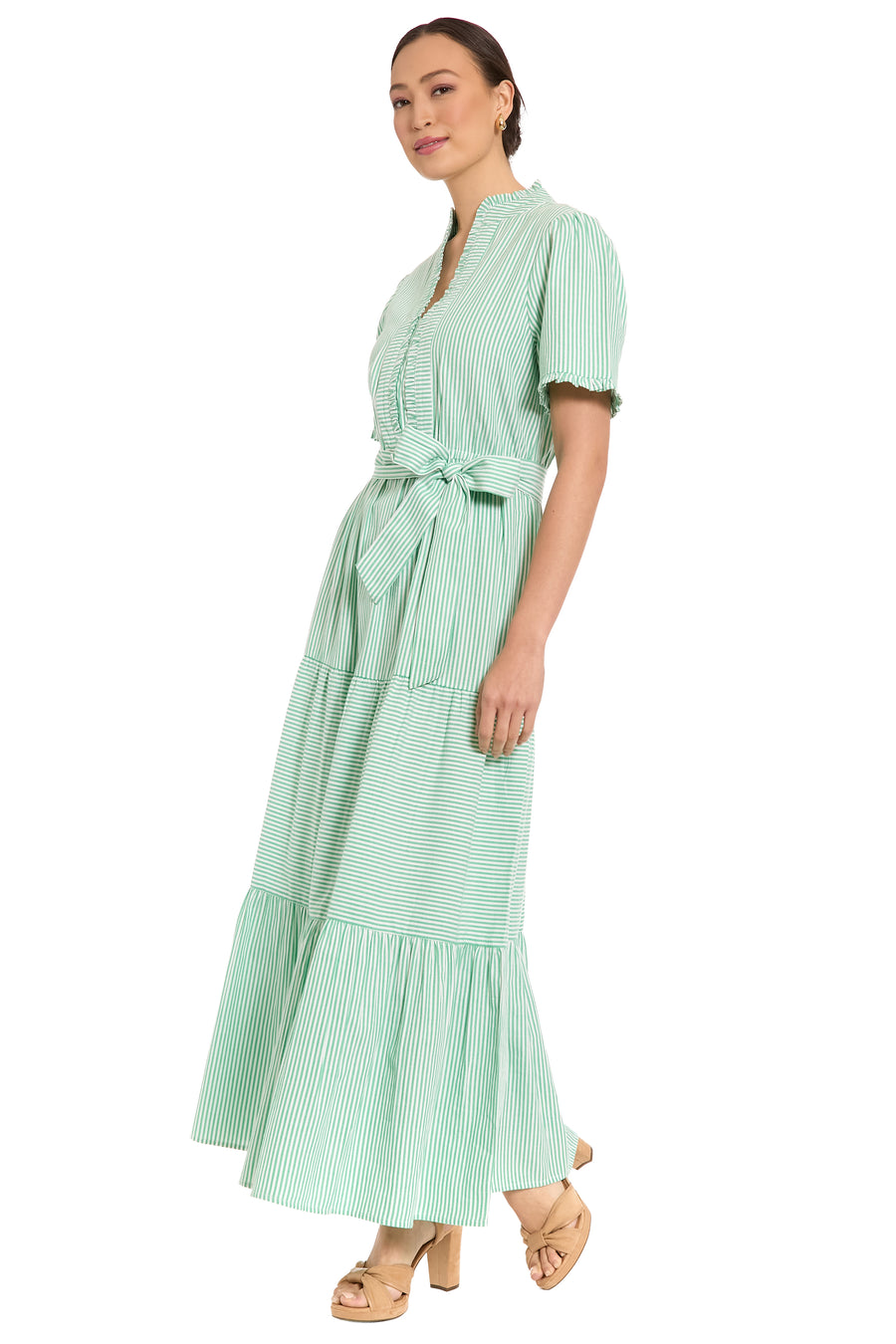 Mackenzie Cotton Ruffle Sleeve Maxi in Twill Stripe