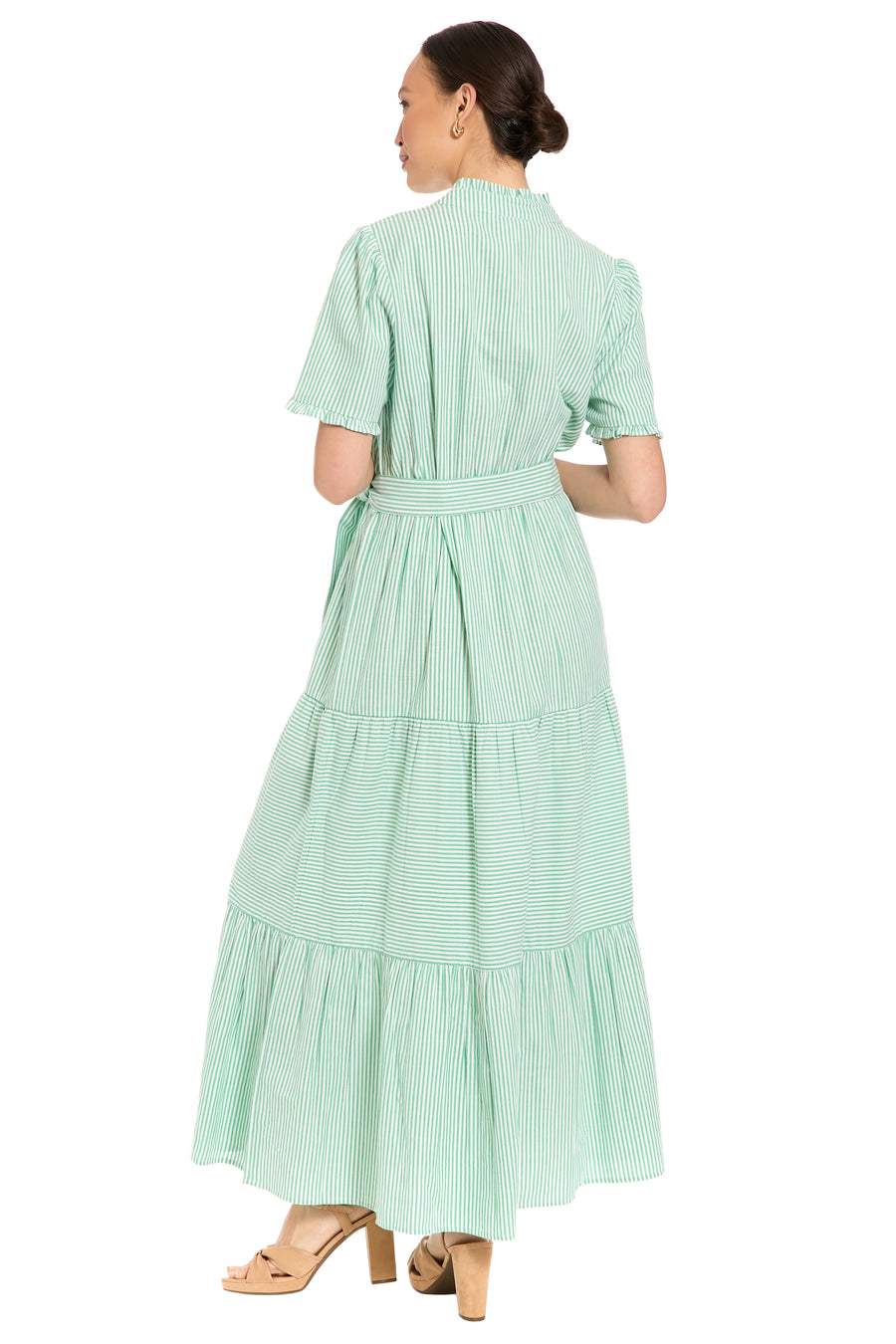 Mackenzie Cotton Ruffle Sleeve Maxi in Twill Stripe