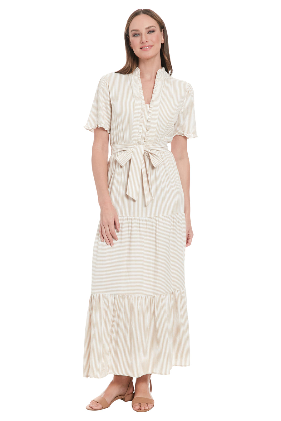 Mackenzie Cotton Ruffle Sleeve Maxi in Twill Stripe