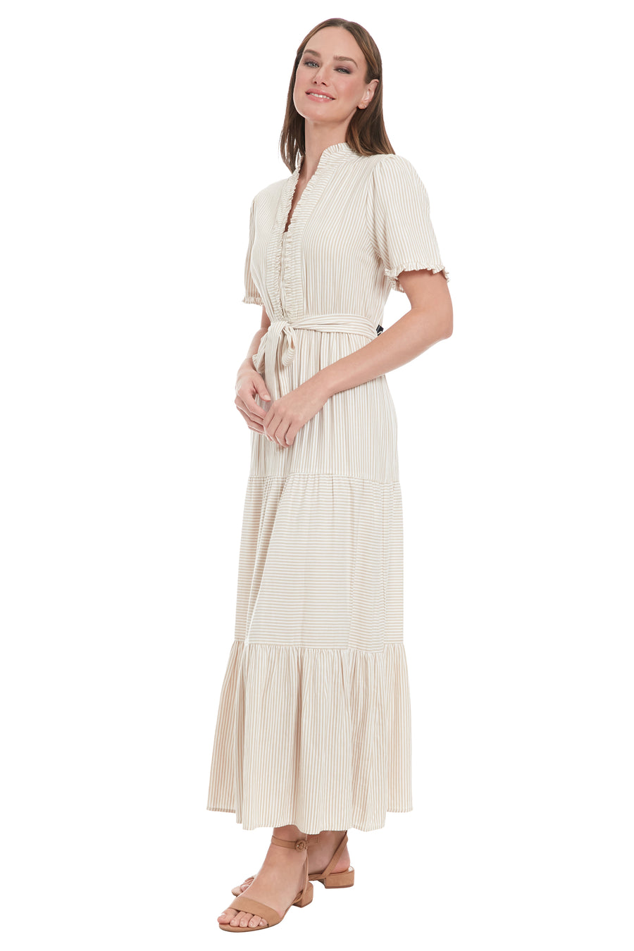 Mackenzie Cotton Ruffle Sleeve Maxi in Twill Stripe