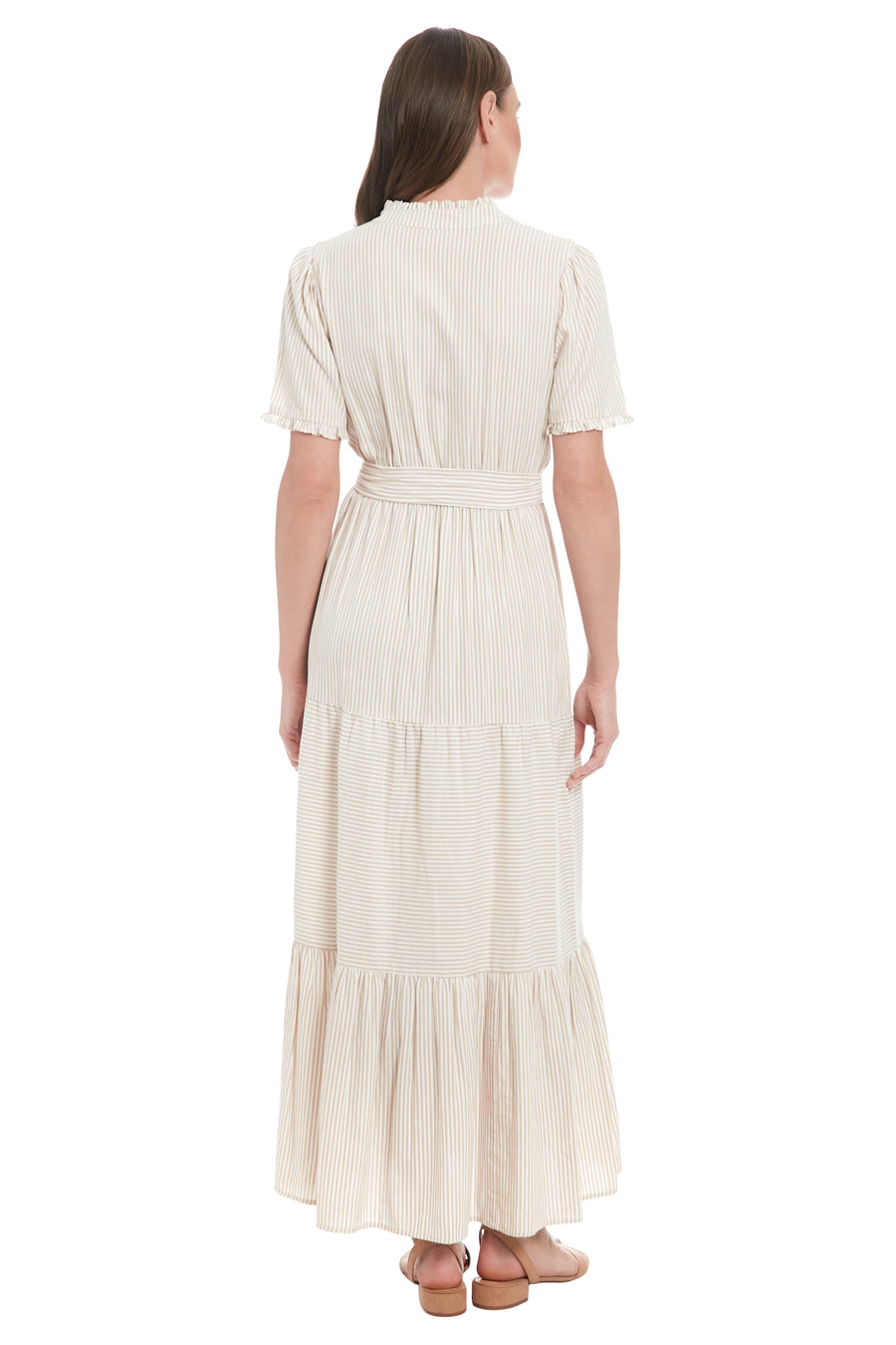 Mackenzie Cotton Ruffle Sleeve Maxi in Twill Stripe