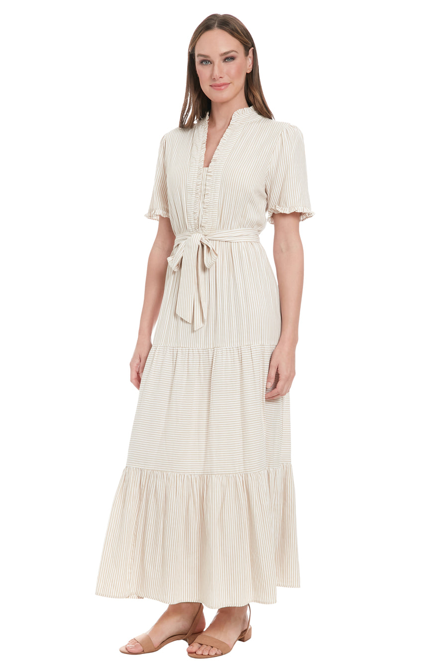 Mackenzie Cotton Ruffle Sleeve Maxi in Twill Stripe