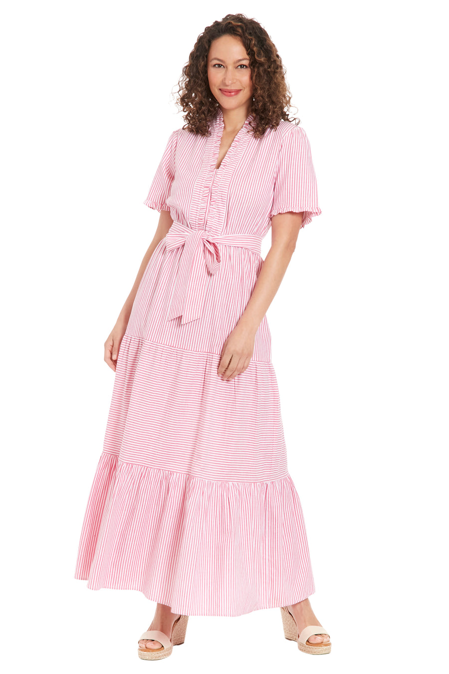 Mackenzie Cotton Ruffle Sleeve Maxi in Twill Stripe