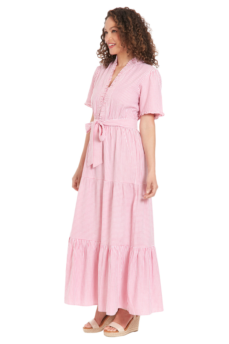 Mackenzie Cotton Ruffle Sleeve Maxi in Twill Stripe