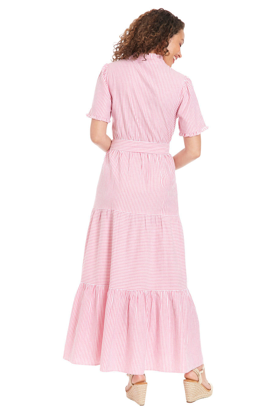 Mackenzie Cotton Ruffle Sleeve Maxi in Twill Stripe