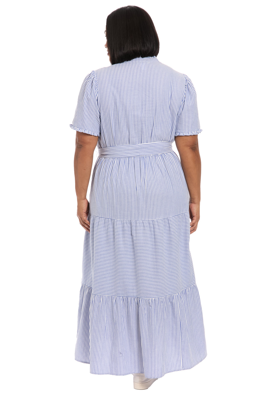 Mackenzie Cotton Ruffle Sleeve Maxi in Twill Stripe