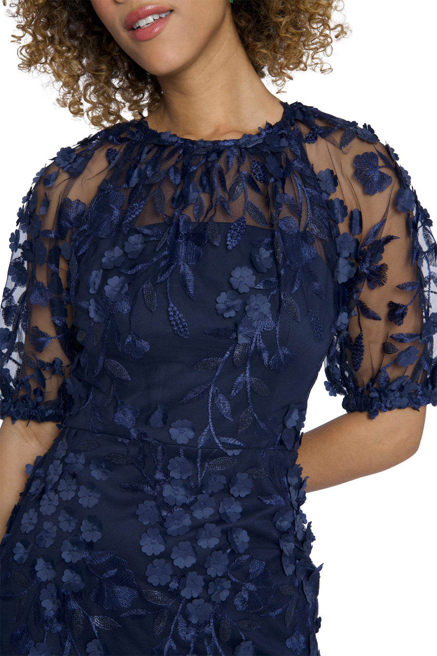 Marigold Textured 3D Embroidered Puff Sleeve Maxi