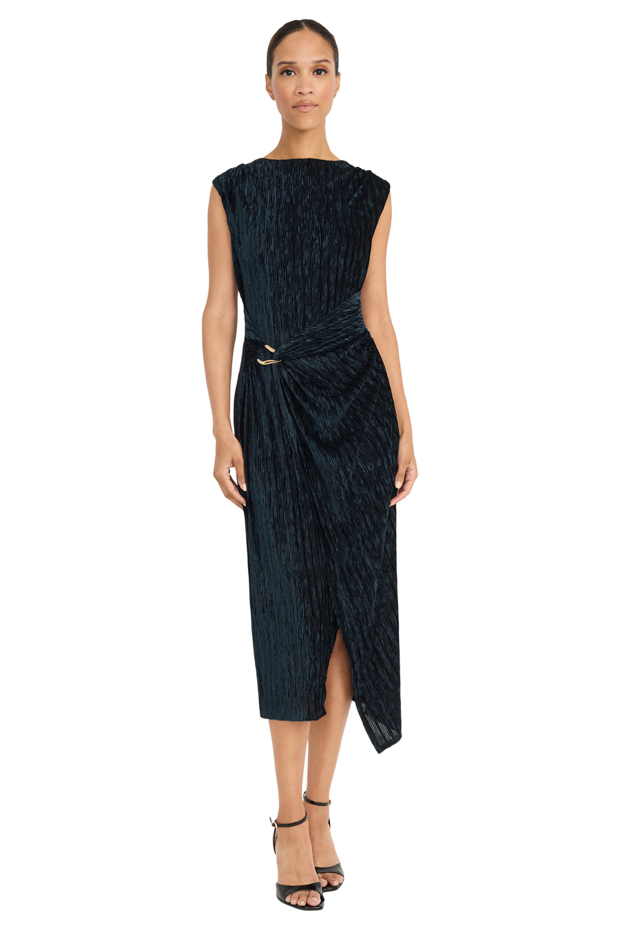 Isadora Velvet Drape Midi with Gold Accent