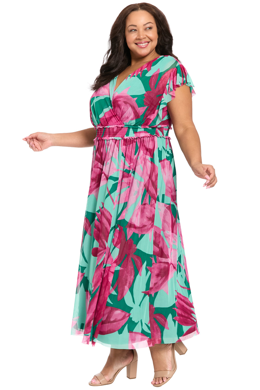 Cassiopeia V-Neck Tiered Mesh Maxi