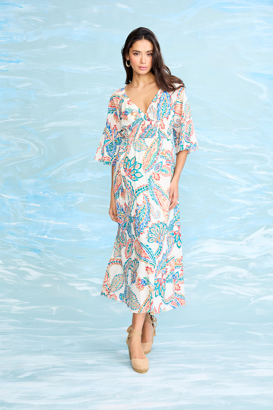Simon V-Neck Maxi in Ink Blot Paisley