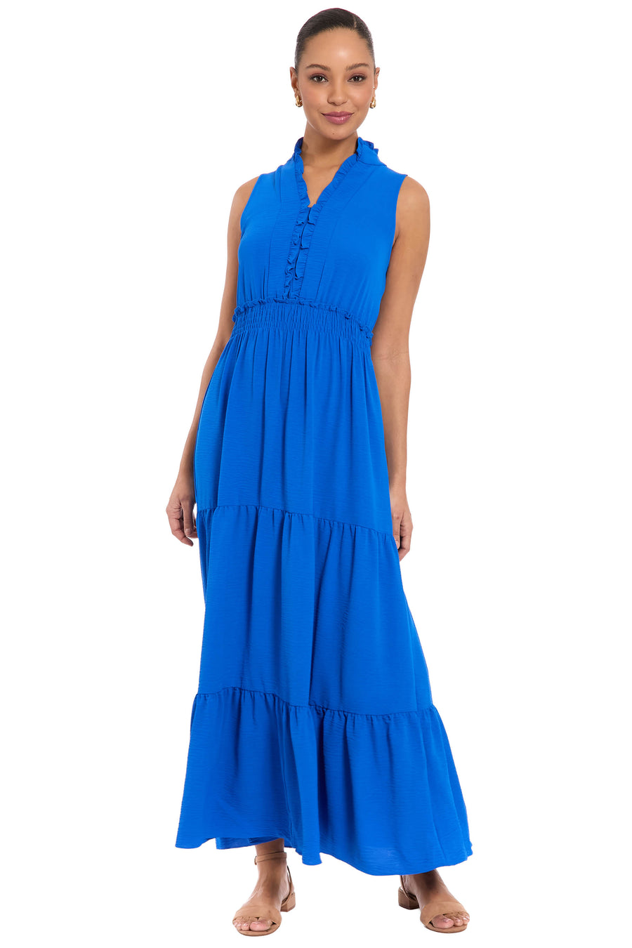 Scout Ruffle Neck Sleeveless Tiered Maxi