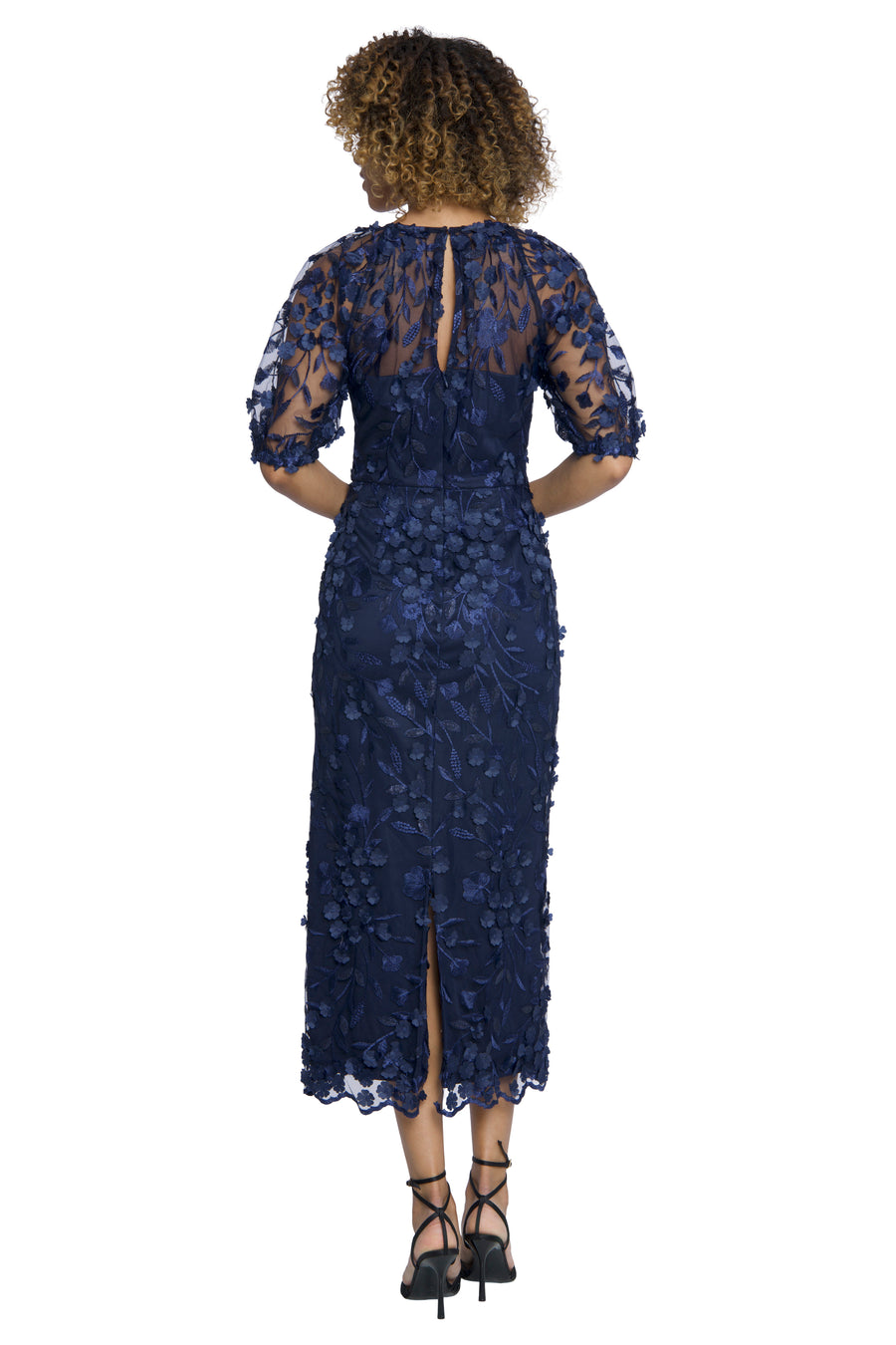 Marigold Textured 3D Embroidered Puff Sleeve Maxi