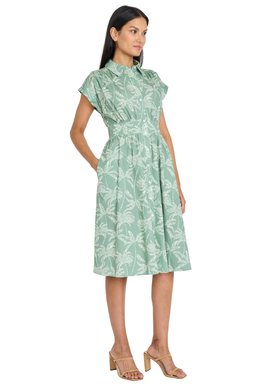 Dulcie Cotton Shirtdress in Charcoal Palms