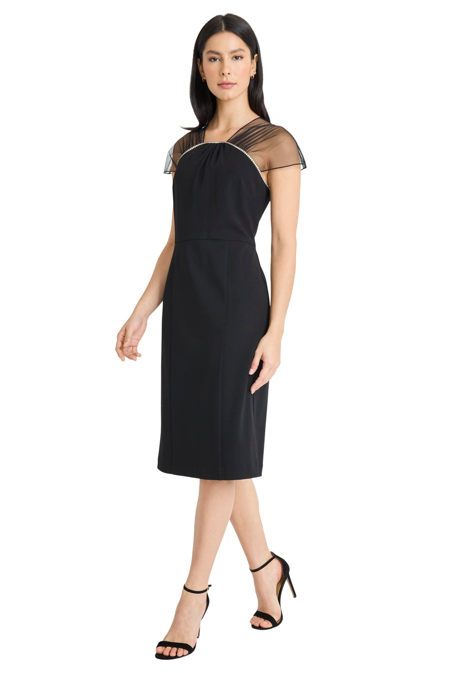 Therese Sheer Rhinestone Neck Sheath Dress