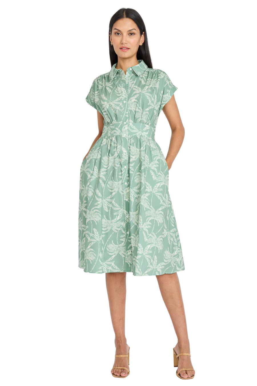 Dulcie Cotton Shirtdress in Charcoal Palms