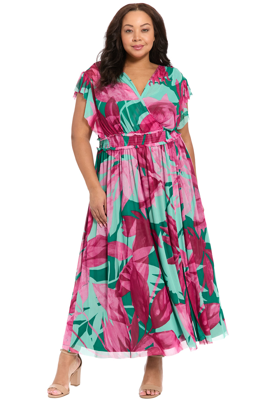 Cassiopeia V-Neck Tiered Mesh Maxi