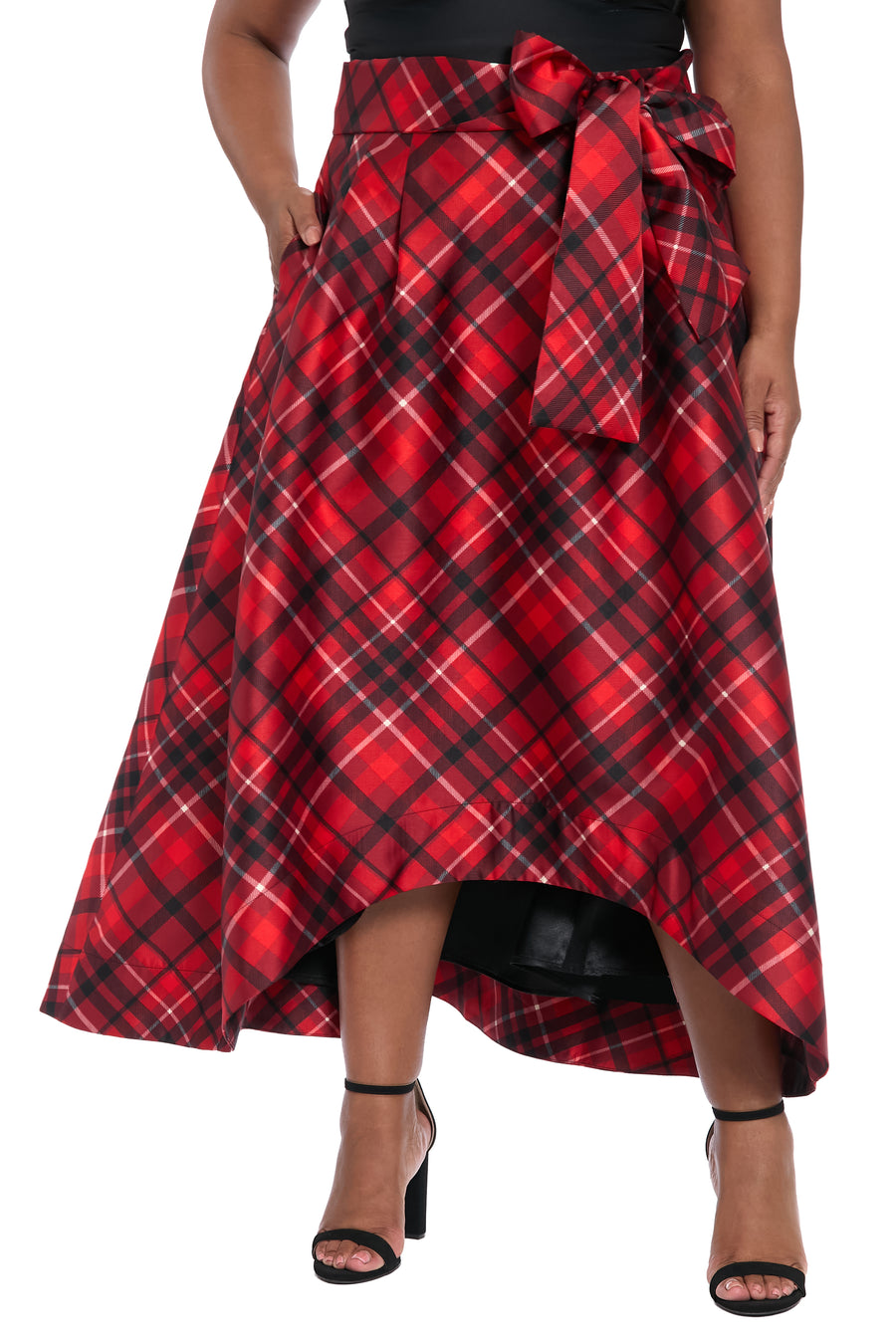 Roosevelt Voluminous Plaid Tie-Front Skirt