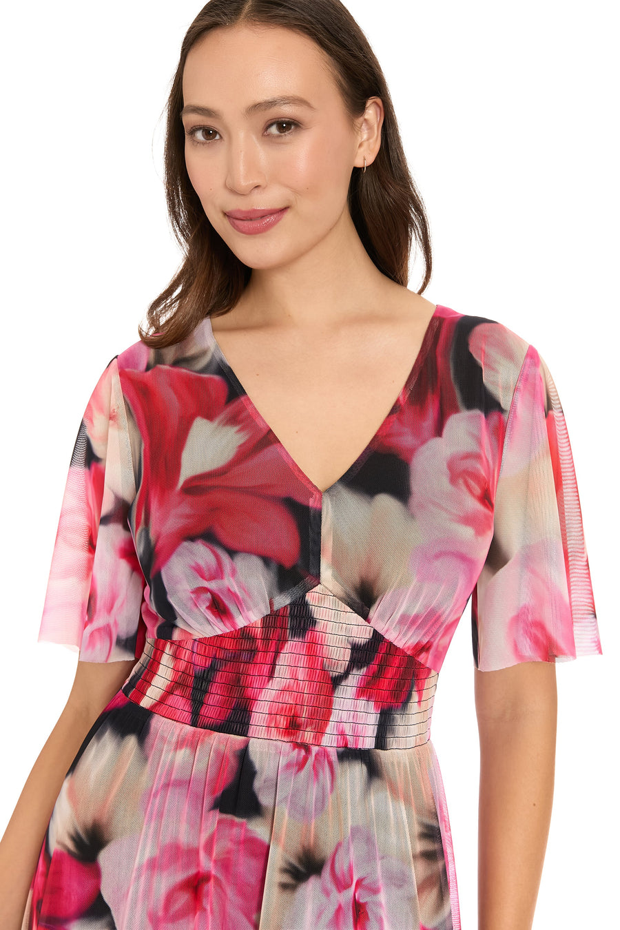 Leila Smocked Waist Mesh Maxi in Rose Toss