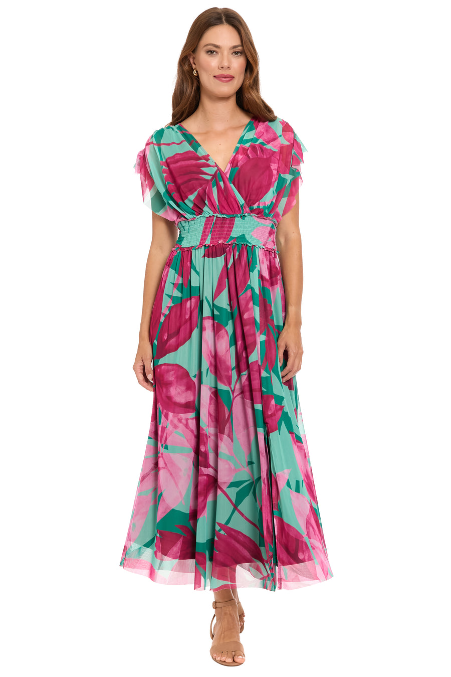 Cassiopeia V-Neck Tiered Mesh Maxi