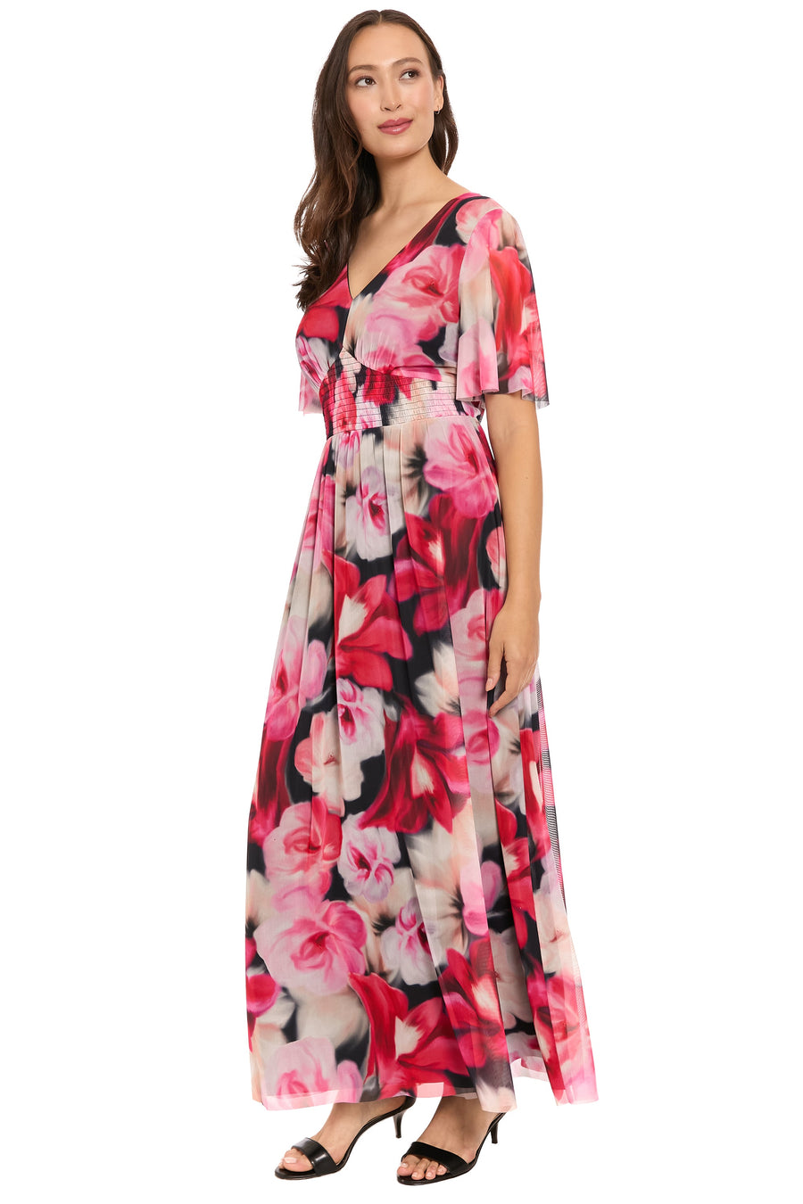 Leila Smocked Waist Mesh Maxi in Rose Toss